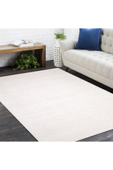 Rishab Hand Knotted Contemporary Solid Ivory Area Rug Ivory