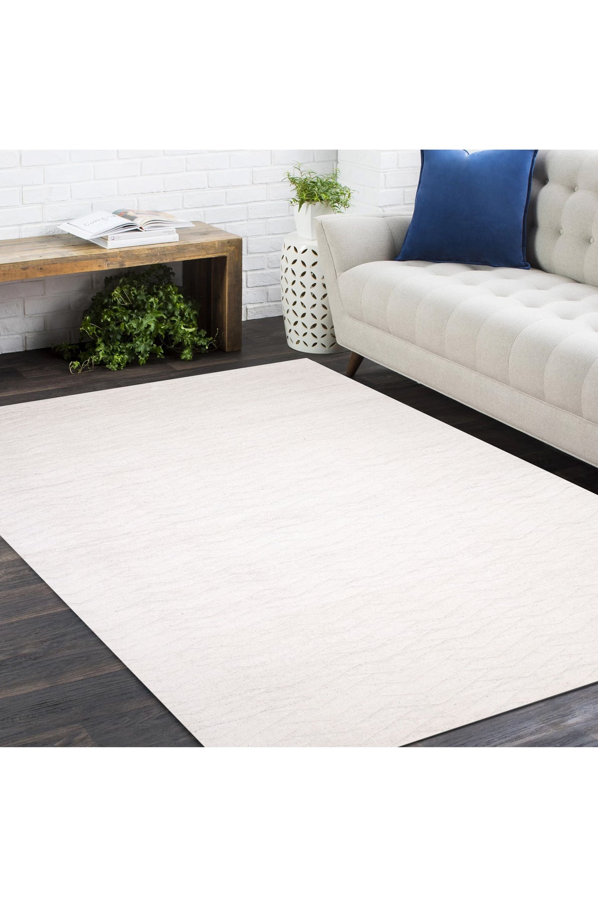 Rishab Hand Knotted Contemporary Solid Ivory Area Rug Ivory