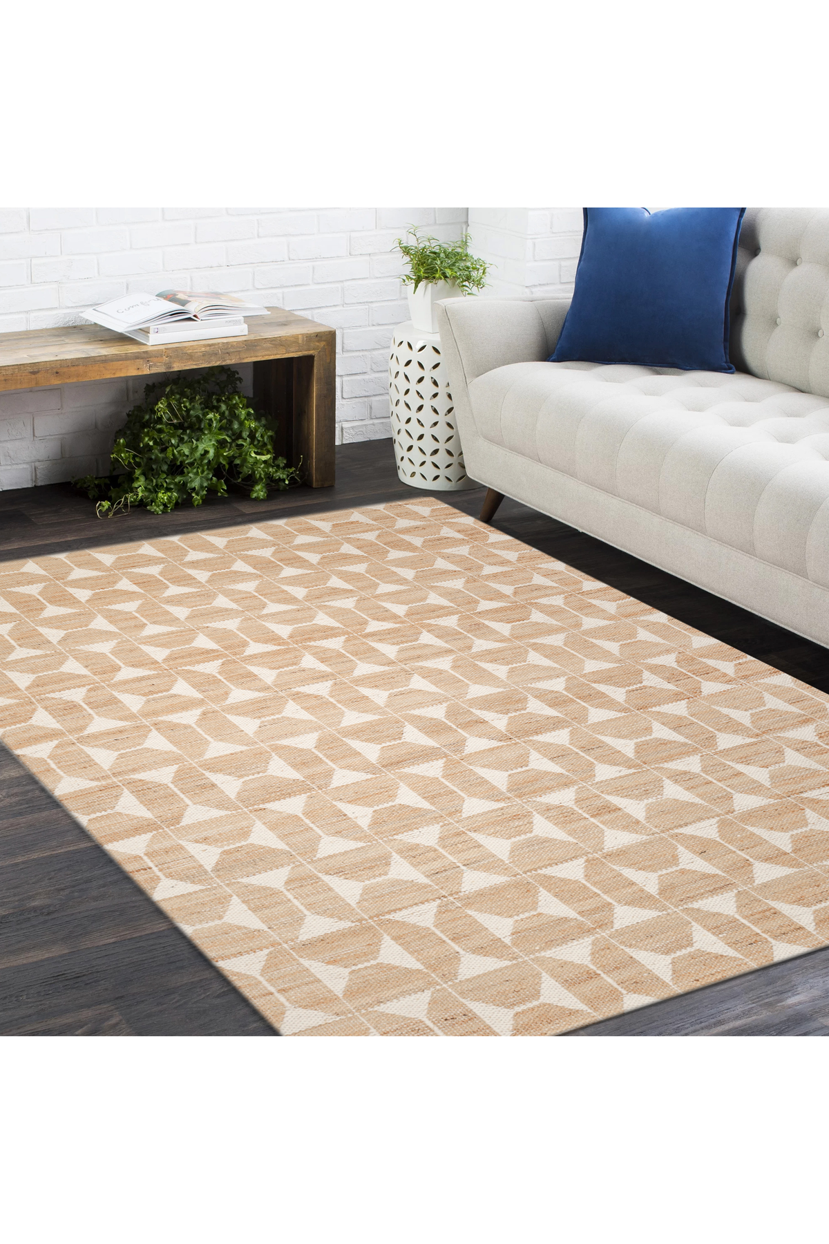 Elle Hand Woven Contemporary Geometric Ivory Area Rug Ivory