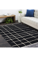 Paris Hand Knotted Bohemian Moroccan Black Area Rug Black