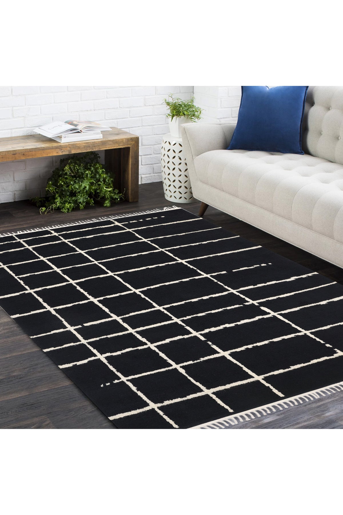 Paris Hand Knotted Bohemian Moroccan Black Area Rug Black