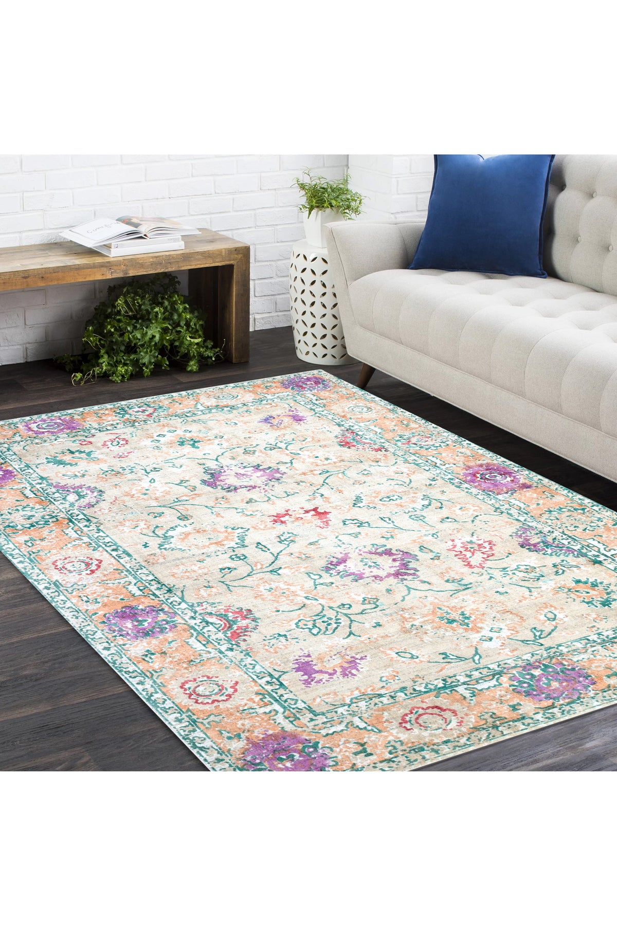 Ithica Hand-Loomed Contemporary Floral Beige Area Rug Beige
