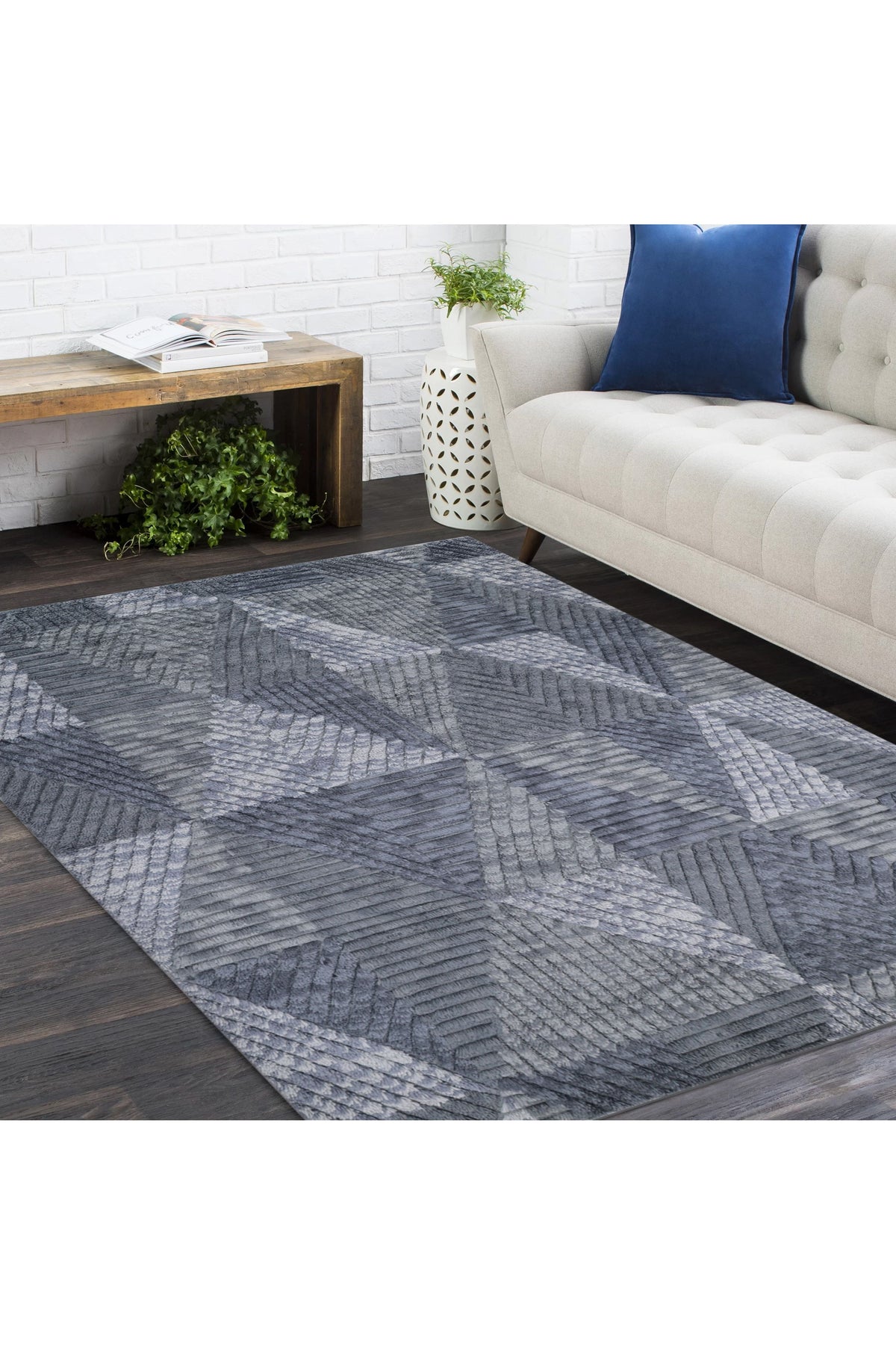 Erie Hand Knotted Contemporary Geometric Gray Area Rug Gray