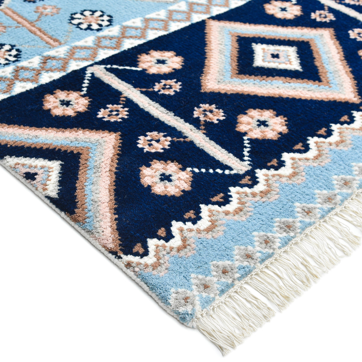 Hudson Hand Knotted Contemporary Floral Blue Area Rug Blue