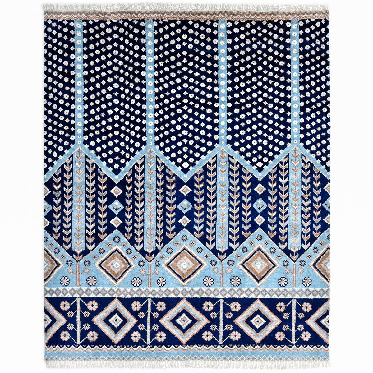 Hudson Hand Knotted Contemporary Floral Blue Area Rug Blue