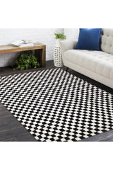 Stamford Hand Knotted Contemporary Checkered Black Area Rug Black