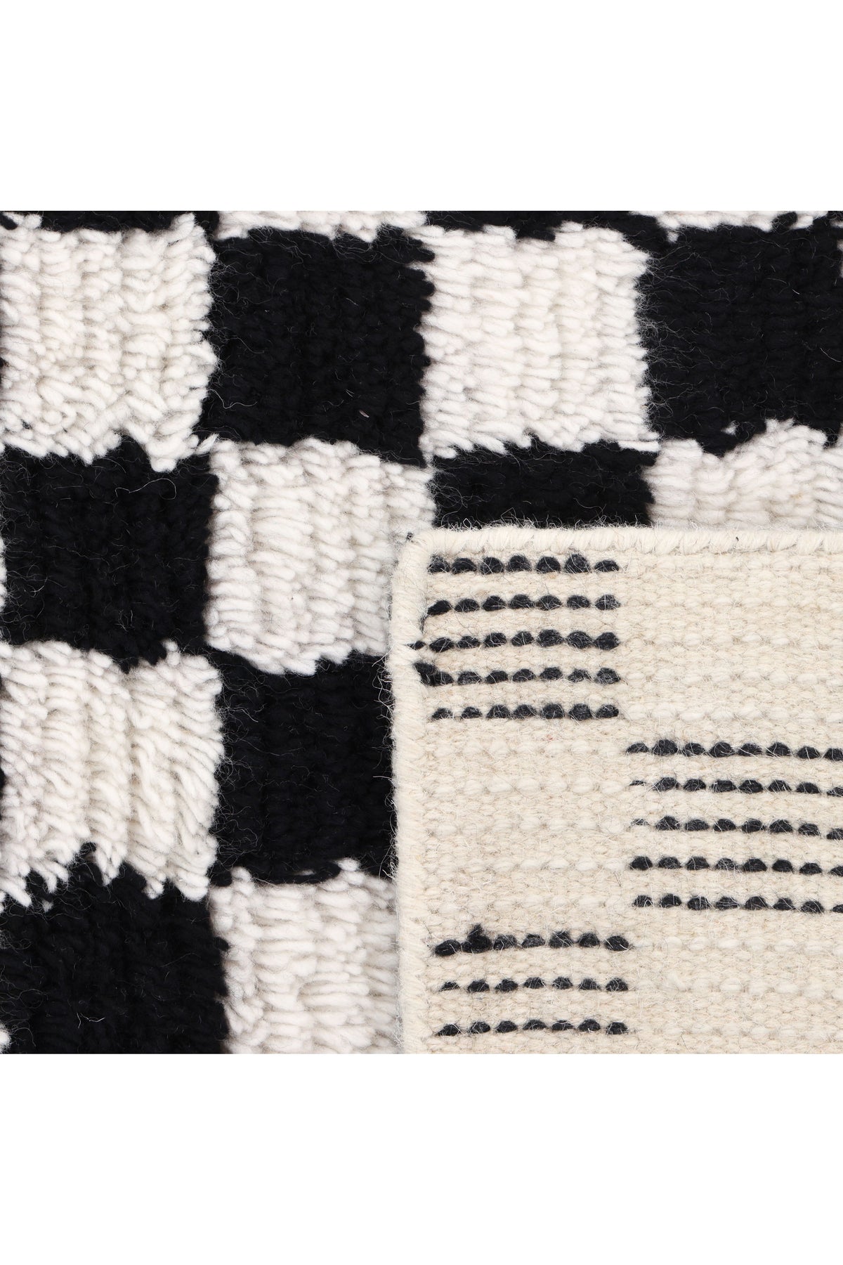 Stamford Hand Knotted Contemporary Checkered Black Area Rug Black