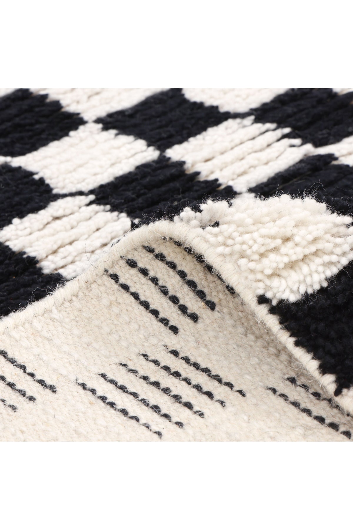 Stamford Hand Knotted Contemporary Checkered Black Area Rug Black