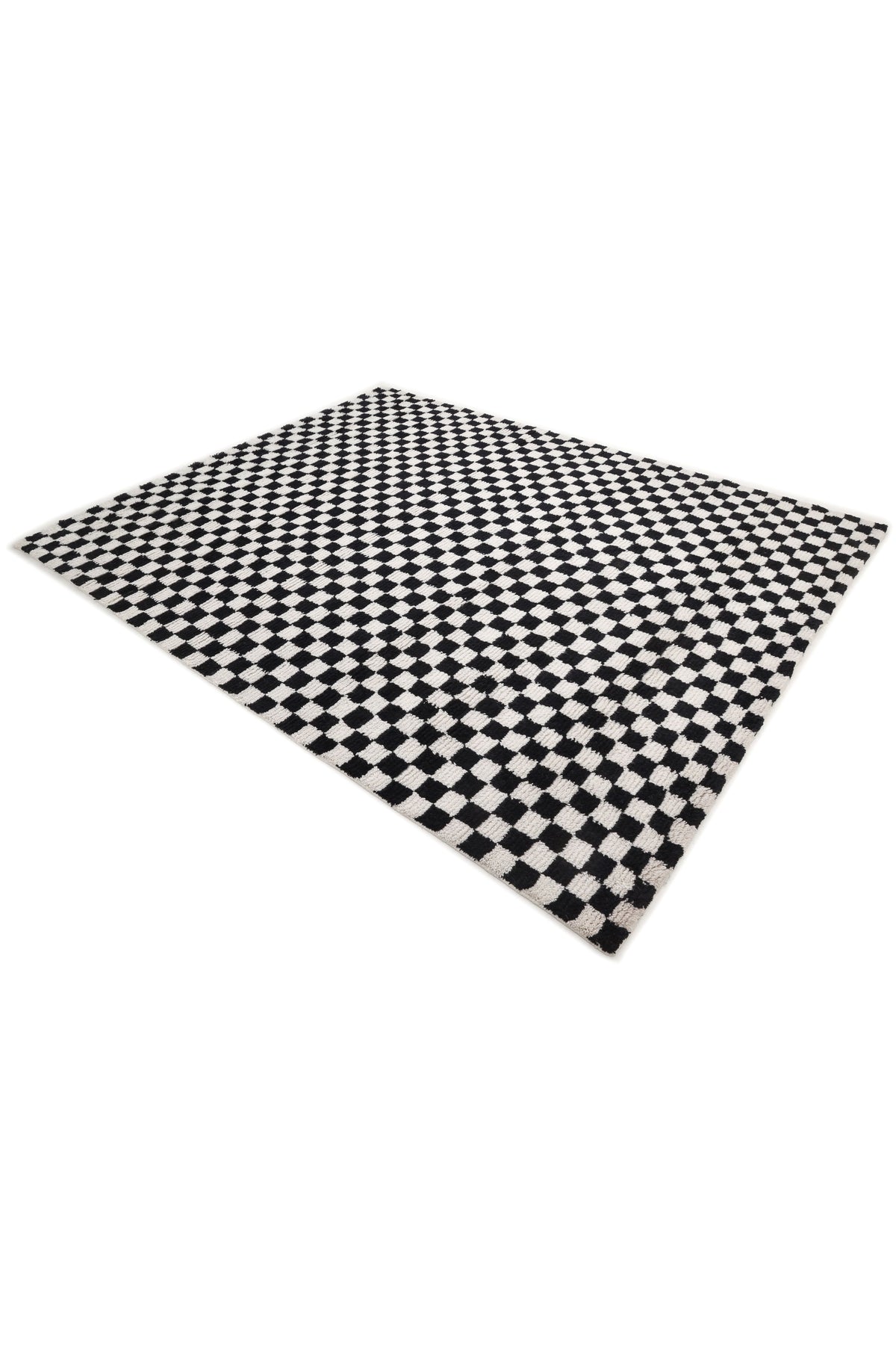 Stamford Hand Knotted Contemporary Checkered Black Area Rug Black