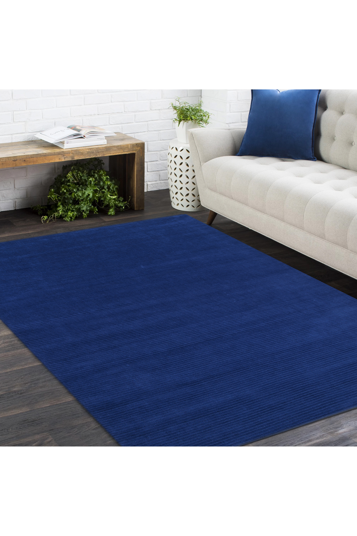 Cairo Hand-Loomed Contemporary Solid Blue Area Rug Blue