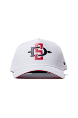 The No Rivals San Diego State Gameday Hat is a white snapback cap featuring the Aztecs logo in red and black—an officially licensed accessory perfect for topping off your gameday outfit.