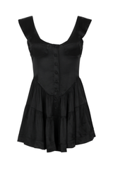 The Elisabeth Romper Dress - Black Satin
