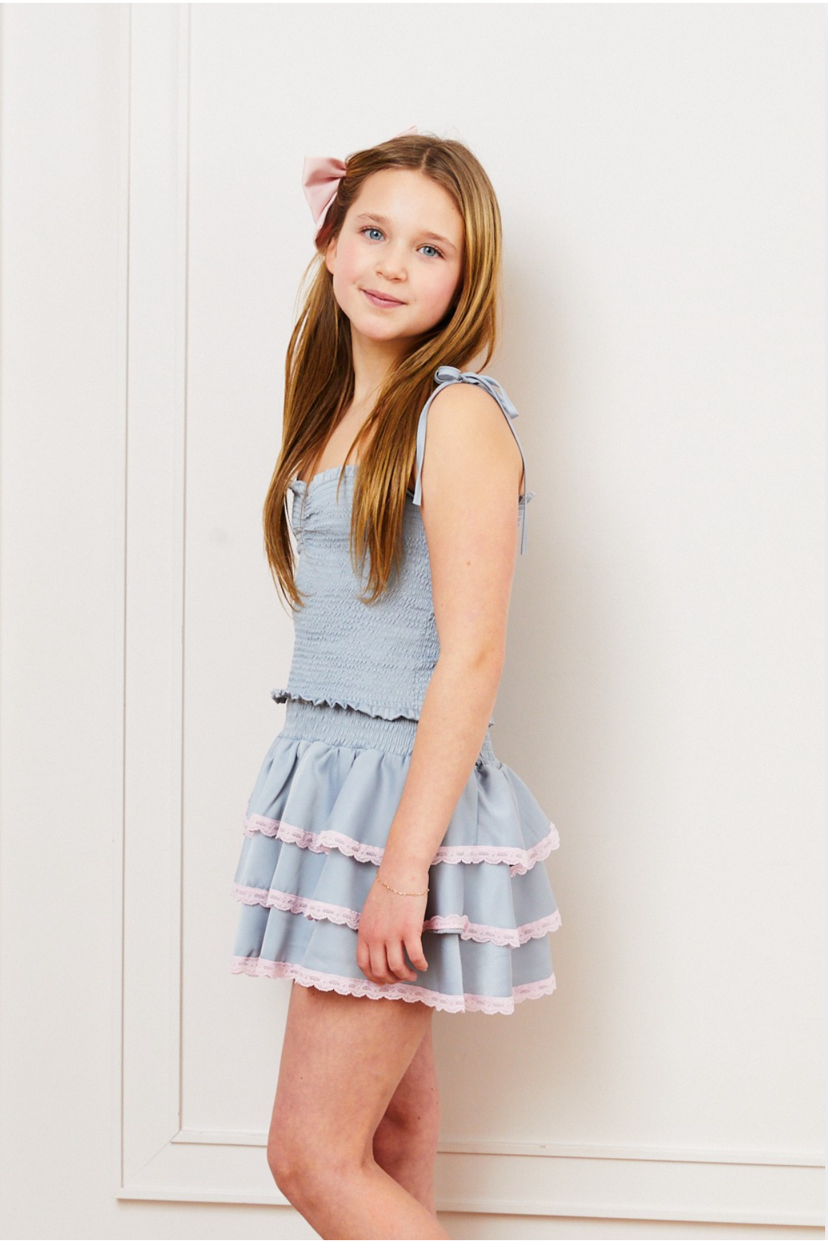 Georgia Grey Satin Smocked Top