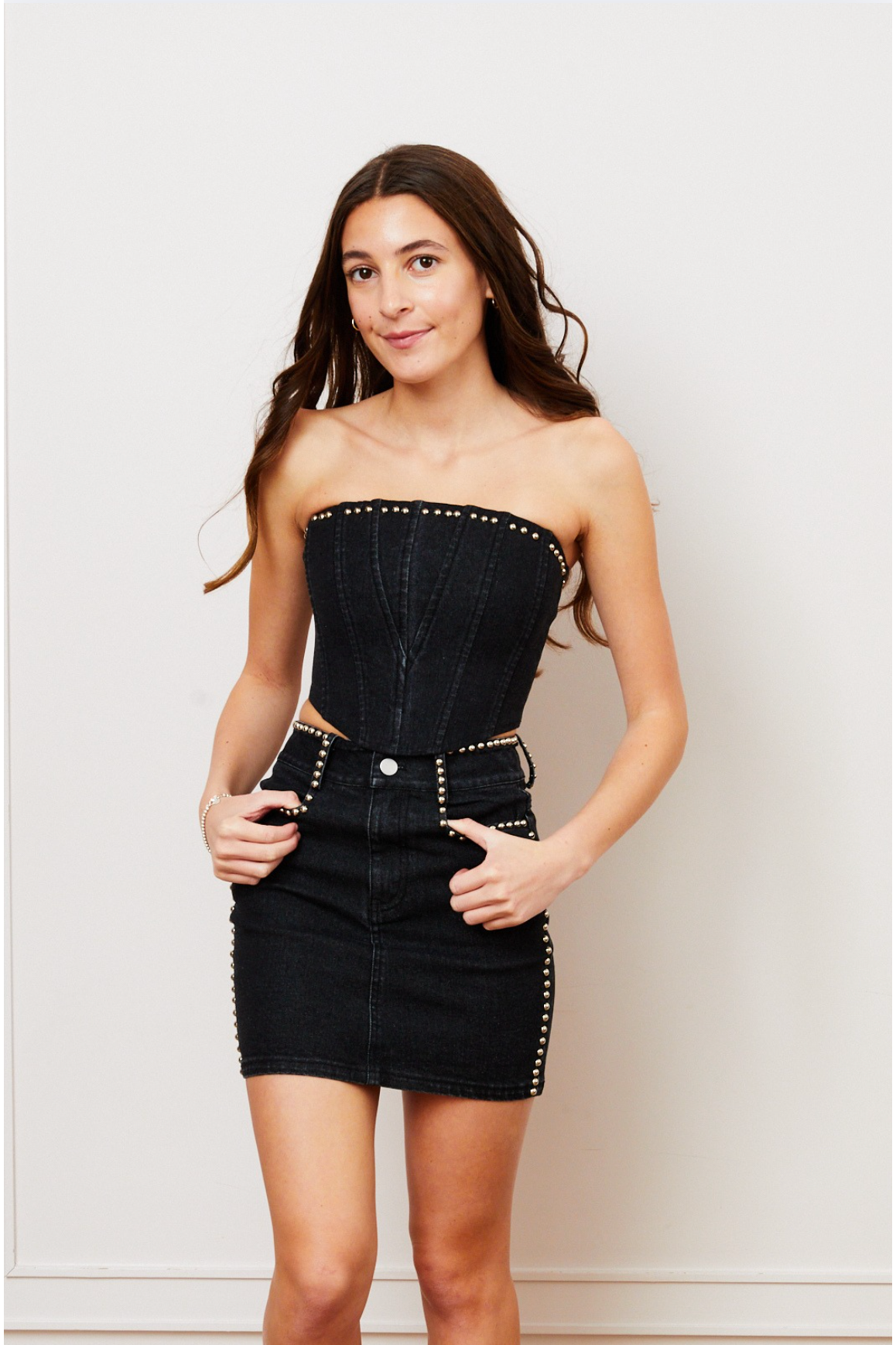 Lex Denim Studded Corset Top