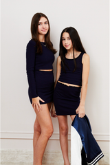 Sloane Navy  Long Sleeve Heart Cut Out Ribbed Top