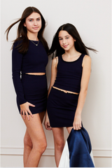 Sloane Navy  Long Sleeve Heart Cut Out Ribbed Top