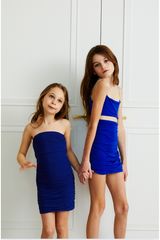Liv Blue Mesh Reversible Cut Out Dress with Silver Straps