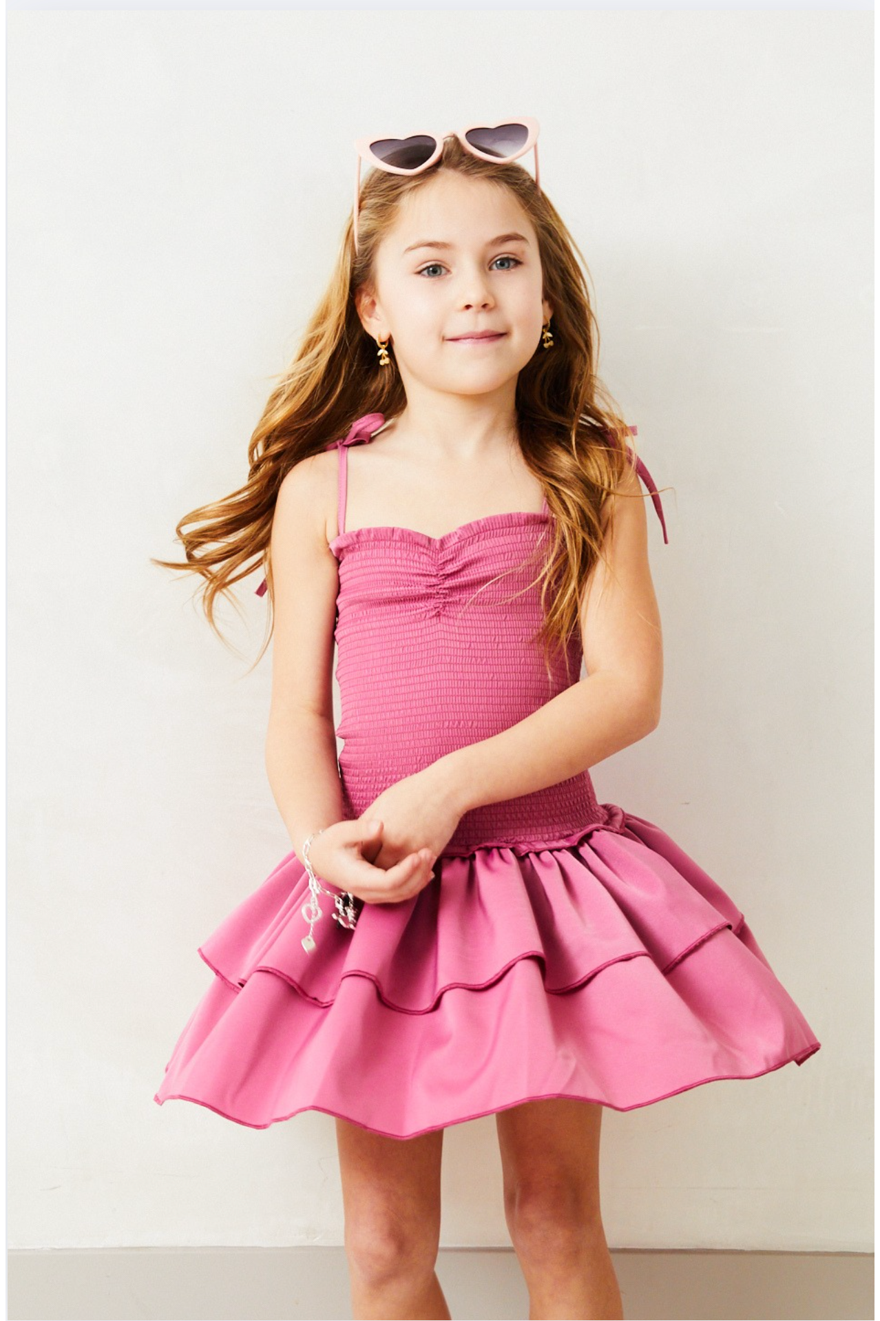 Lola Satin Smocked Ruffle Dress - Rose