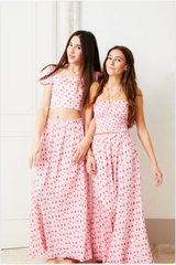 Noa Satin Pink with Red Rose TIe Back Top 25
