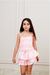 Georgia Resort Pink Satin Smocked Top