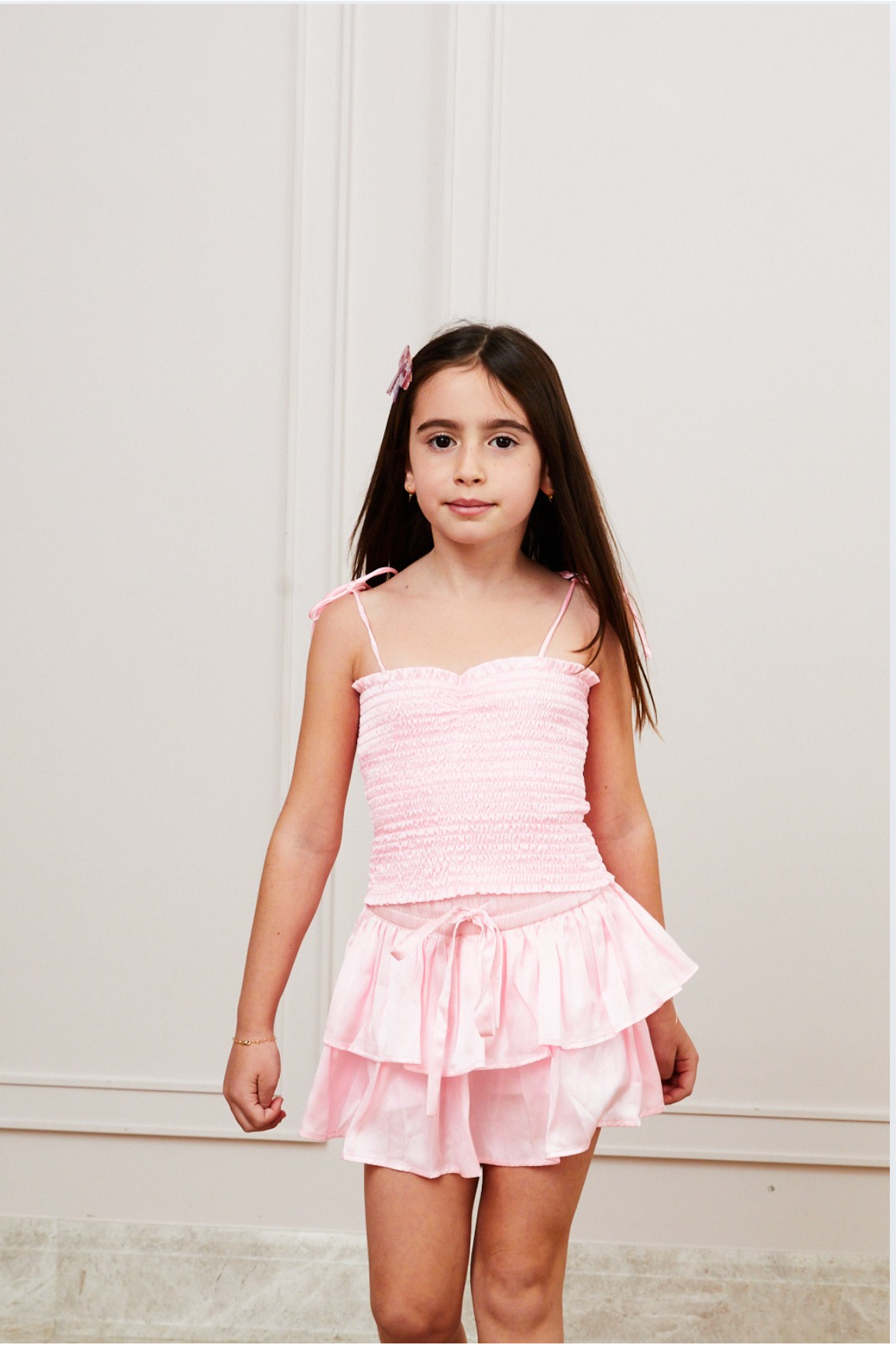 Georgia Resort Pink Satin Smocked Top