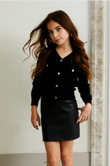 Mickey Cardigan Sweater with Heart Buttons - Black