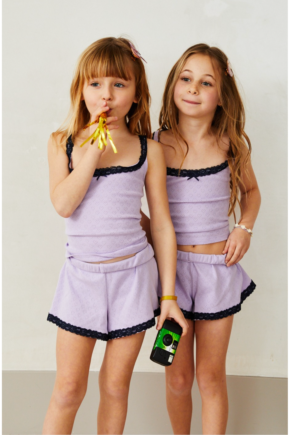 Teddy  Blue Heart Pointelle Shorts with Pink Lace