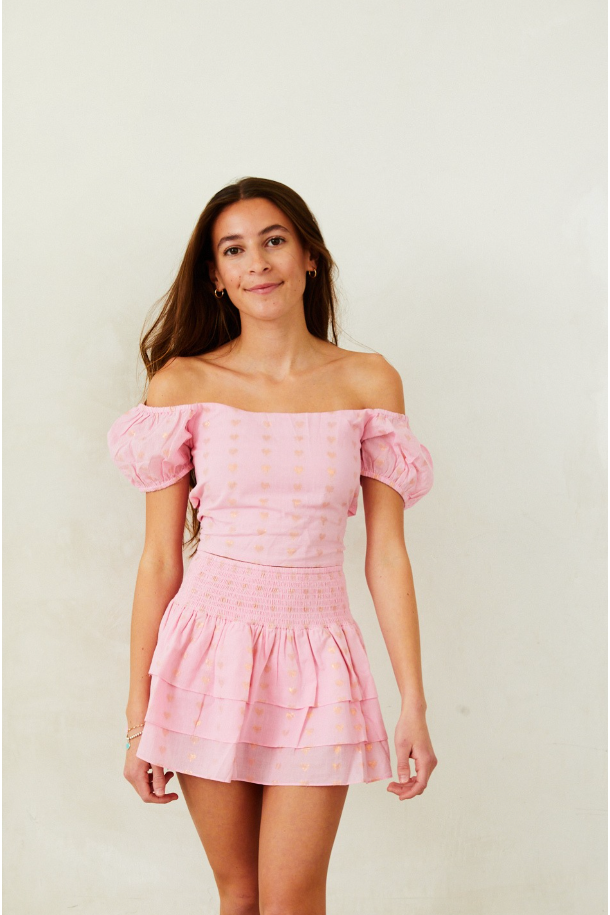 Noa Lurex Heart Tie Back Top - Ballet Pink