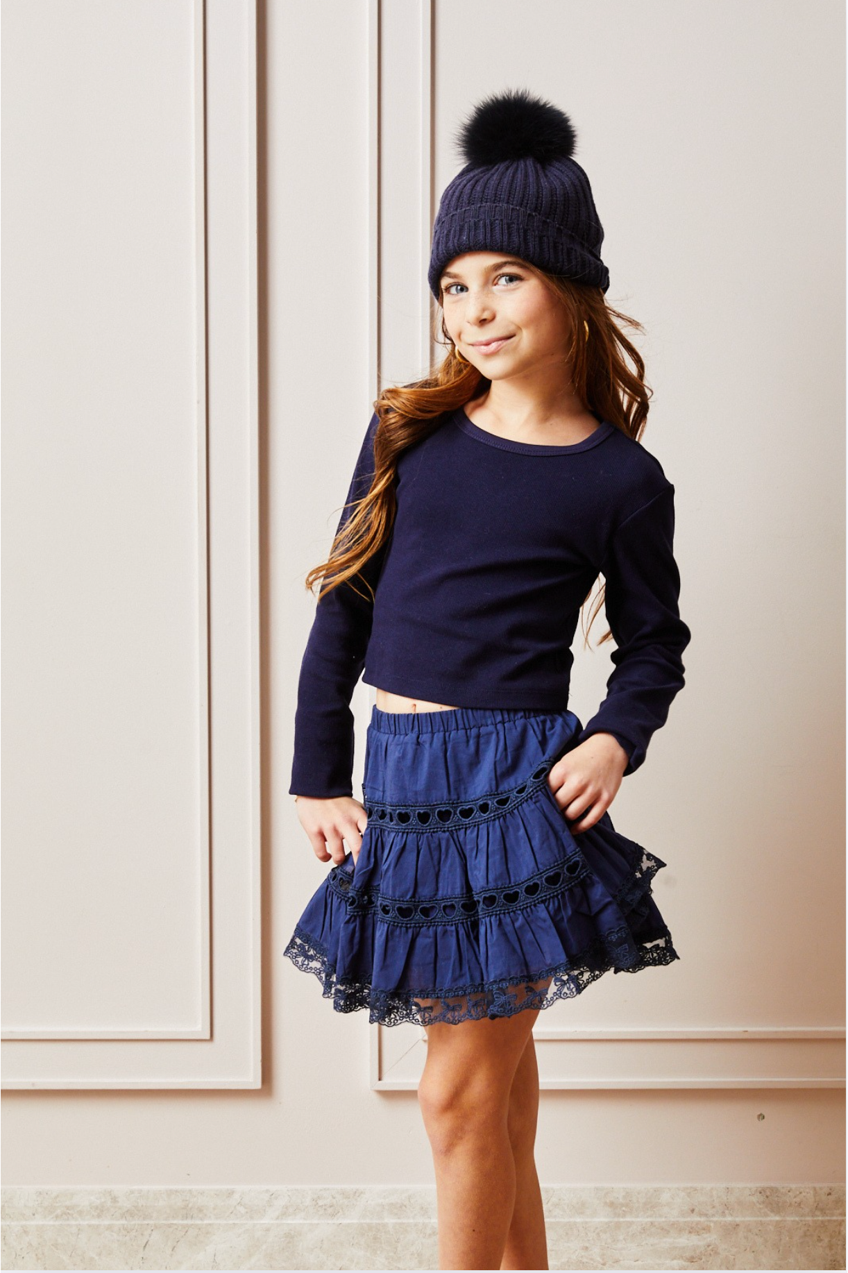 Sofia Heart Bow Lace Mini - Navy