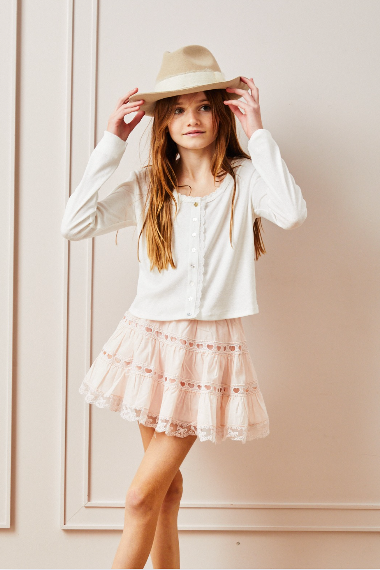 Sofia Heart Bow Lace Mini - Pale Pink