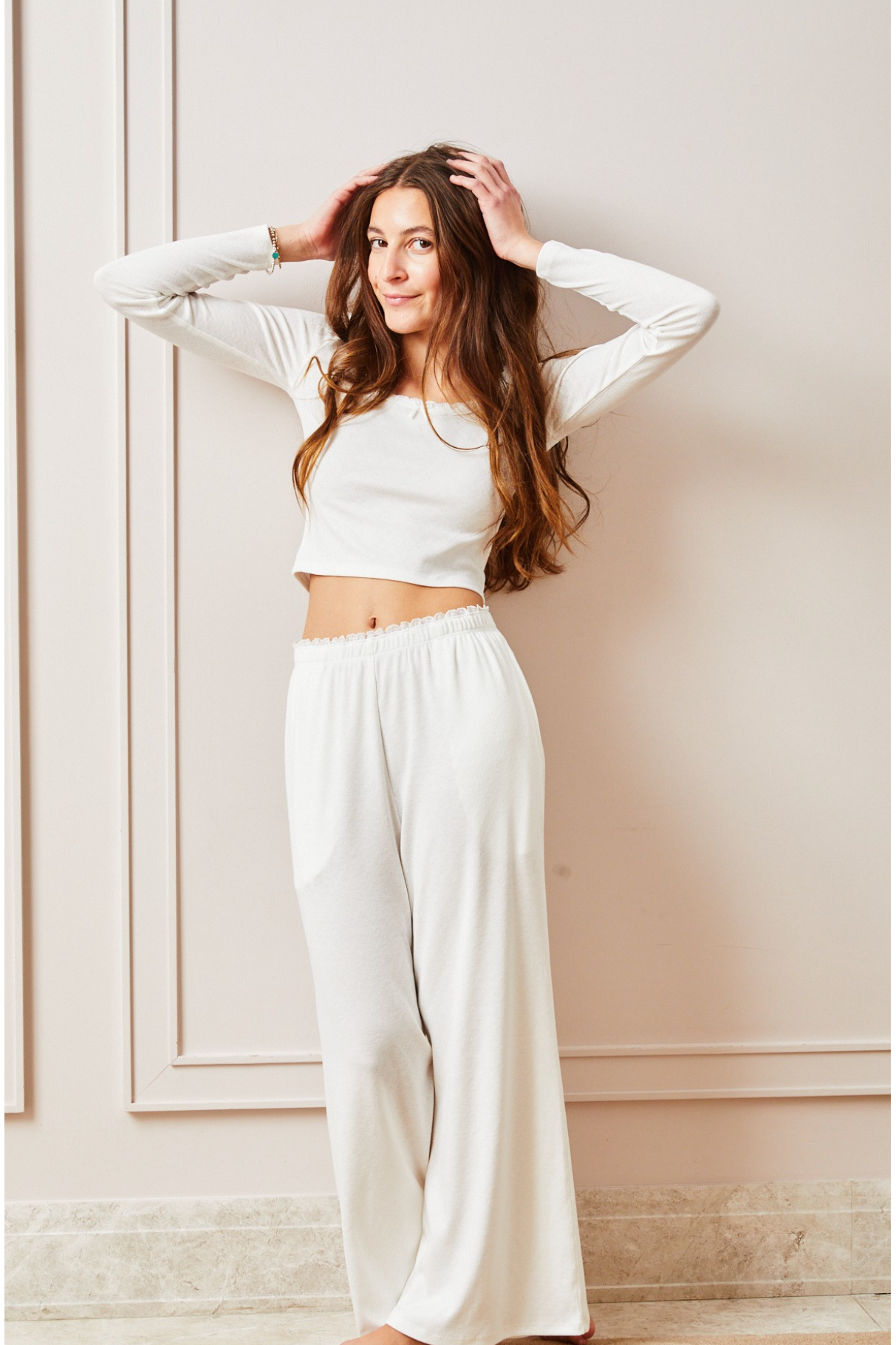 Jax Heart Pointelle Long Sleeve White with White Lace