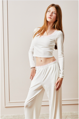 Jax Heart Pointelle Long Sleeve White with Pink Lace