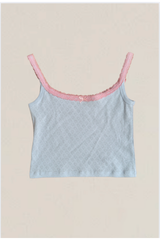 Teddy  Blue Heart Pointelle Shorts with Pink Lace
