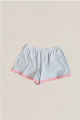 Teddy  Blue Heart Pointelle Shorts with Pink Lace