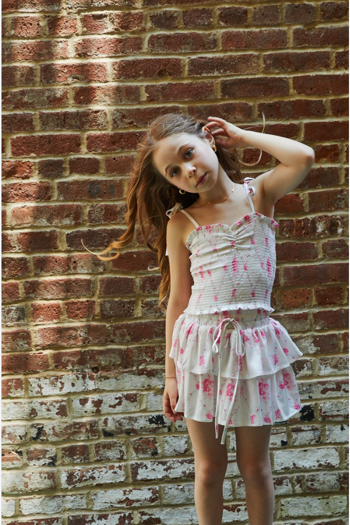 Georgia Vintage Romantic Rose Satin Smocked Top