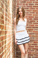 Gemma White With Black Hearts Satin Mini Skirt