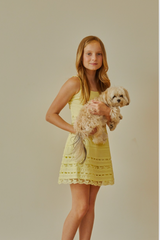 Isabella Pastel Yellow Heart Bow Lace Dress