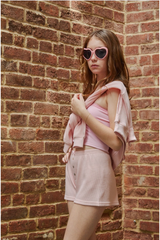 Crosby Pastel Pink With Heart Waffle Half Zip Sweatshirt