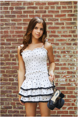 Gemma White With Black Hearts Satin Mini Skirt