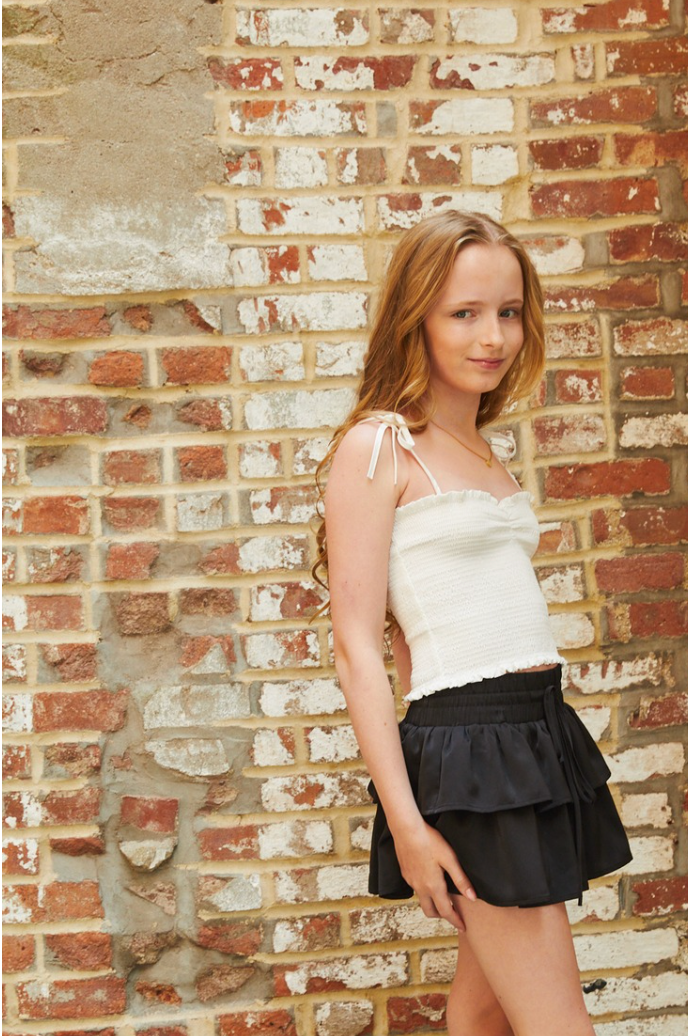 Georgia White Satin Smocked Top