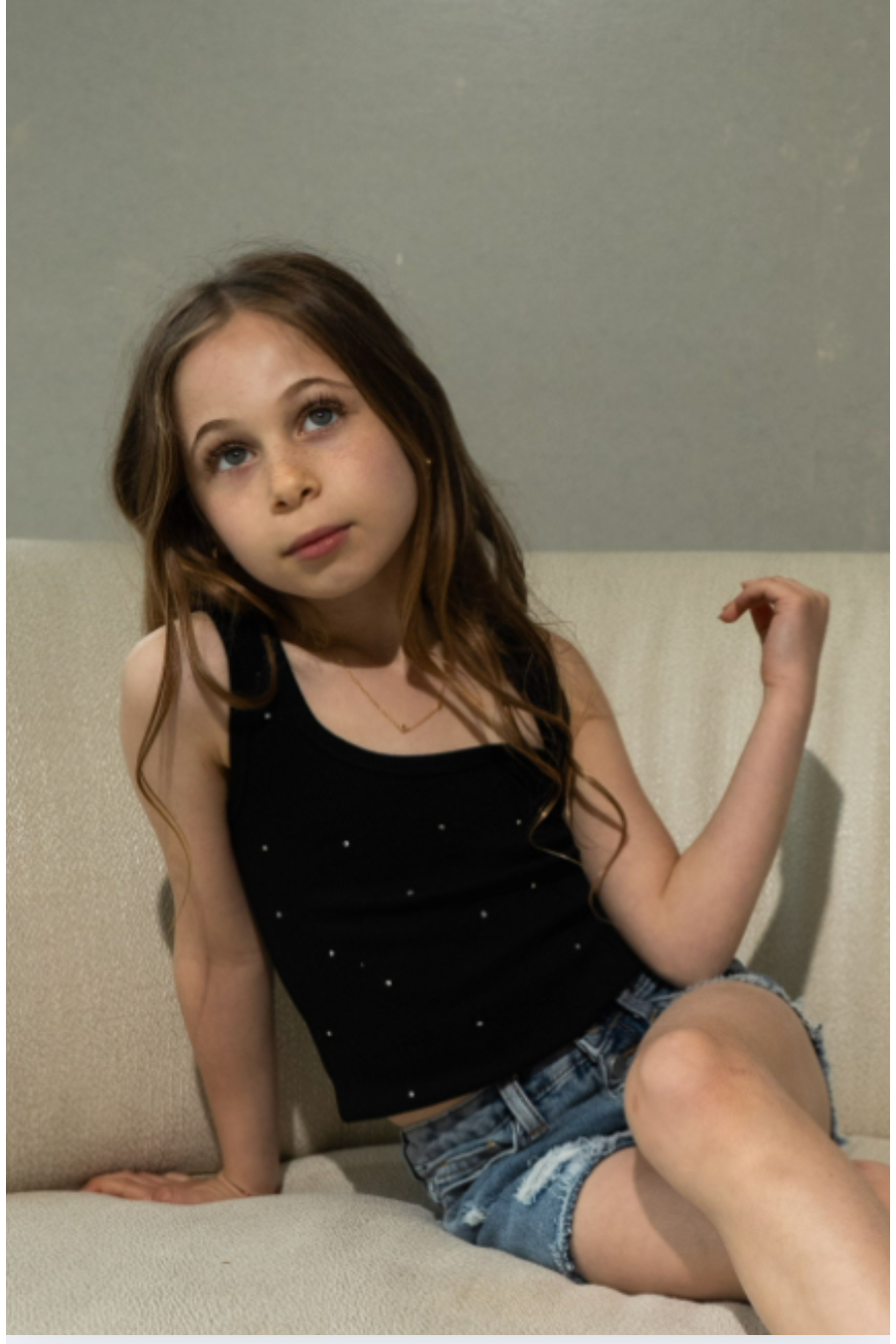 Stella Studded Black With Rhinestones Ribbed Tank