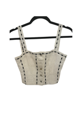 Skylar White Heart & Flower Eyelet With Black Ribbon Tank Top