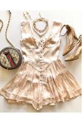 The Elisabeth Romper Dress - Cream Satin