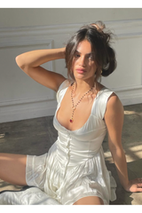 The Elisabeth Romper Dress - White Silk