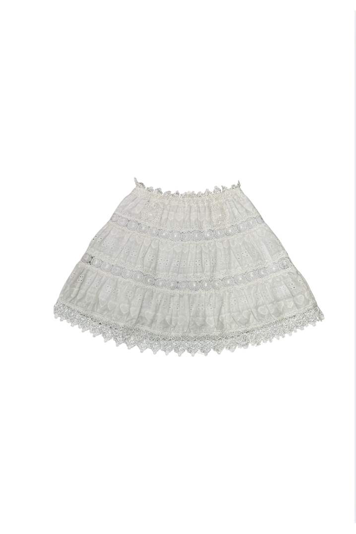 Luna White Heart & Flower Eyelet Mini Skirt