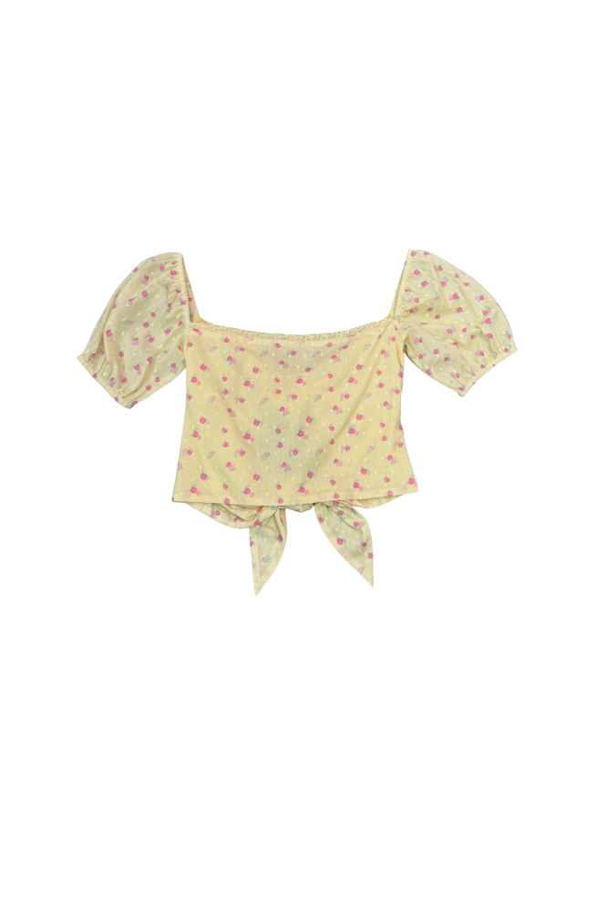 Noa Pastel Yellow Ditsy Dot Tie Back Top