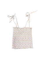 Georgia White With Pastel Yellow Ditsy Satin Smocked Top