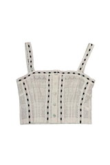 Skylar White Heart & Flower Eyelet With Black Ribbon Tank Top