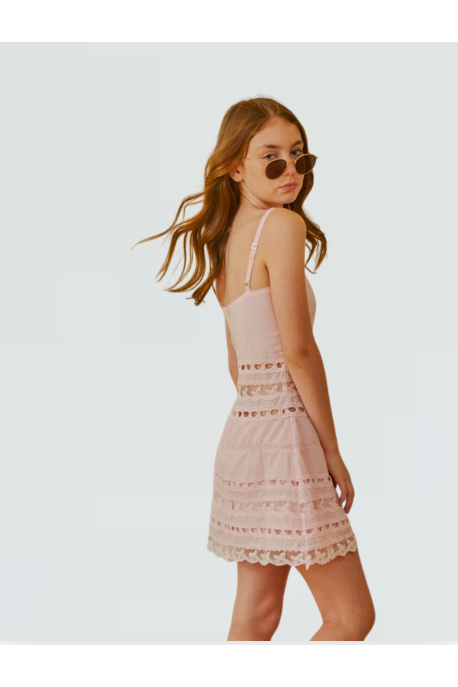 Isabella Pink Heart Bow Lace Dress