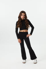 Lucy Black Long Sleeve Crop Top